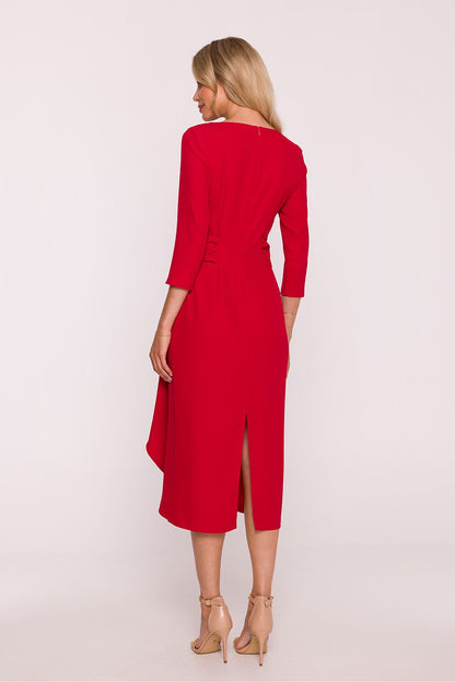 Close-up of the luxurious fabric of the Elegant Frill Cocktail Dress by Stylove, showcasing its smooth texture and delicate shine.