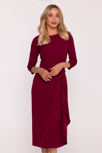 Stylish Elegant Frill Cocktail Dress by Stylove featuring 3/4 sleeves and high slit, designed for luxurious occasions.