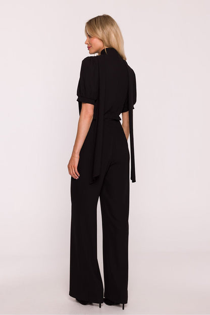 Elegant women's suit top with delicate tie detail and romantic puff sleeves by Stylove, showcasing a chic V-neck design.