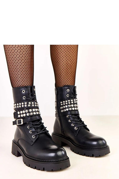 Luxurious Solea lace-up ankle boots with jet stone straps in eco leather, featuring an insulated 18 cm upper and 5 cm heel, perfect for urban chic style.