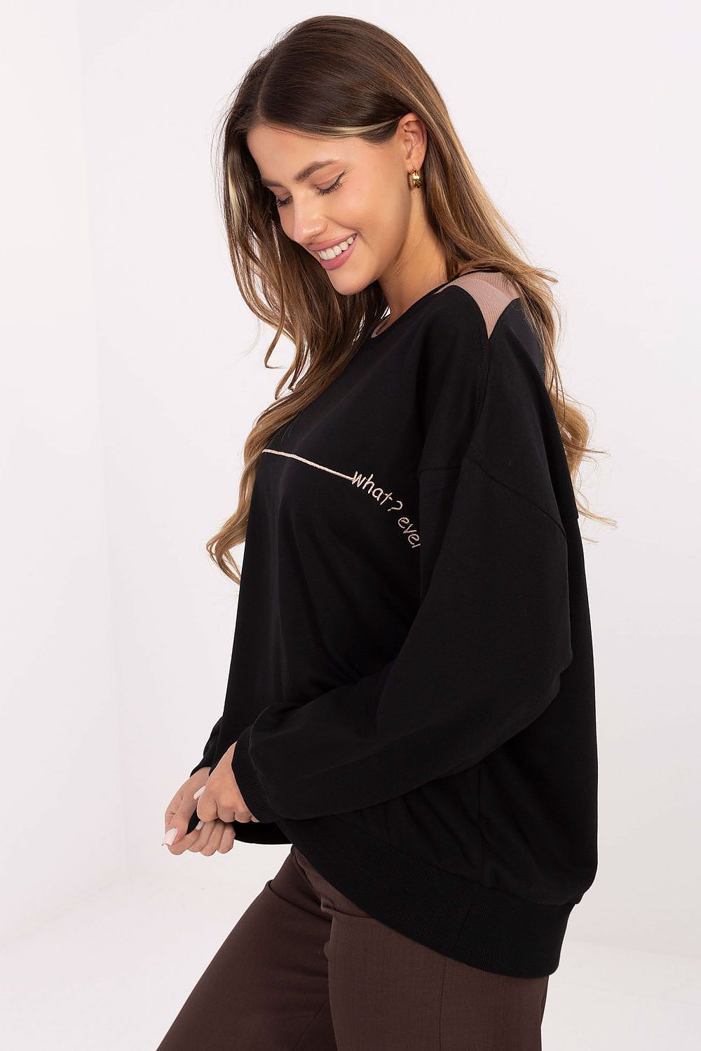Stylish round neckline oversized sweatshirt for women by Relevance, crafted from a luxurious cotton-polyester blend for ultimate comfort.