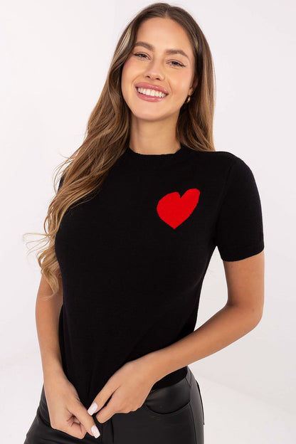 Luxury elegant short sleeve women's sweater in heart print by Factory Price, crafted from a comfortable viscose blend.