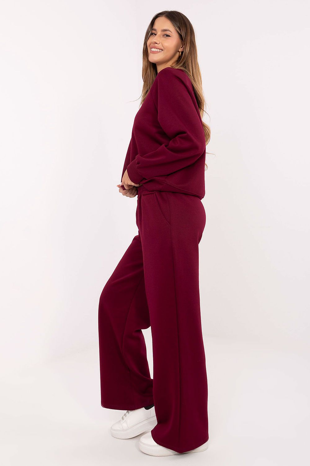 Elegant high-waisted pants from the luxury women's tracksuit by Factory Price, made from a delicate blend of viscose, polyester, and elastane.
