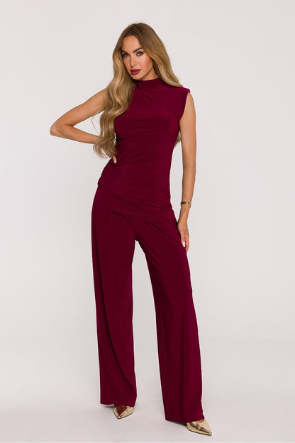 Wide-leg pants from Moe's Women's 2-Piece Knit Set, designed for elegance and comfort with pleats and side pockets.