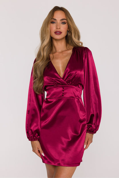 Elegant satin mini dress by Moe displayed on a mannequin, emphasizing the luxurious design and perfect fit for sizes S to XL.