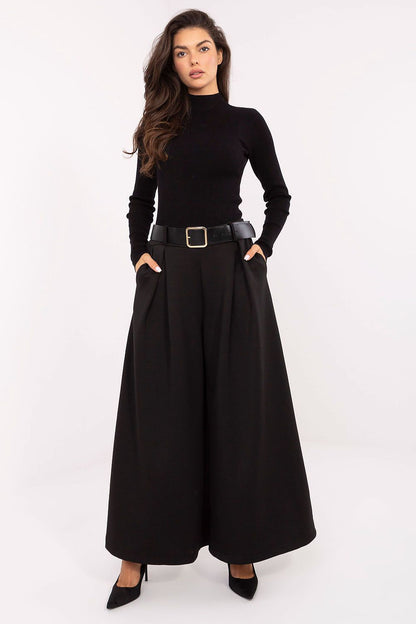 Elegant Women's High-Waist Palazzo Pants by Italy Moda, showcasing decorative pleats and a luxurious viscose and polyester blend.