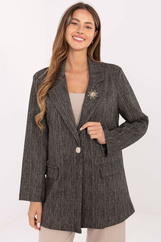 Luxury elegant women's blazer with shoulder pads and brooch by Italy Moda, showcasing a classic fit and timeless style for sophisticated occasions.