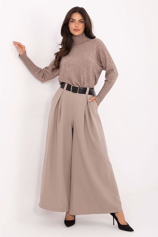 Elegant high waist women's palazzo pants by Italy Moda, crafted from a luxurious viscose-polyester blend, showcasing a sophisticated design for a refined silhouette.