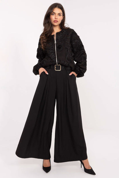 Elegant women's palazzo pants by Italy Moda featuring a high waist and pleated design, crafted from a luxurious viscose-polyester blend for a stylish silhouette.