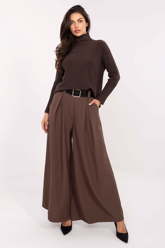 Luxurious women's elegant high-waisted palazzo pants by Italy Moda, showcasing a refined silhouette with pleats and a chic belt, perfect for both casual and formal occasions.