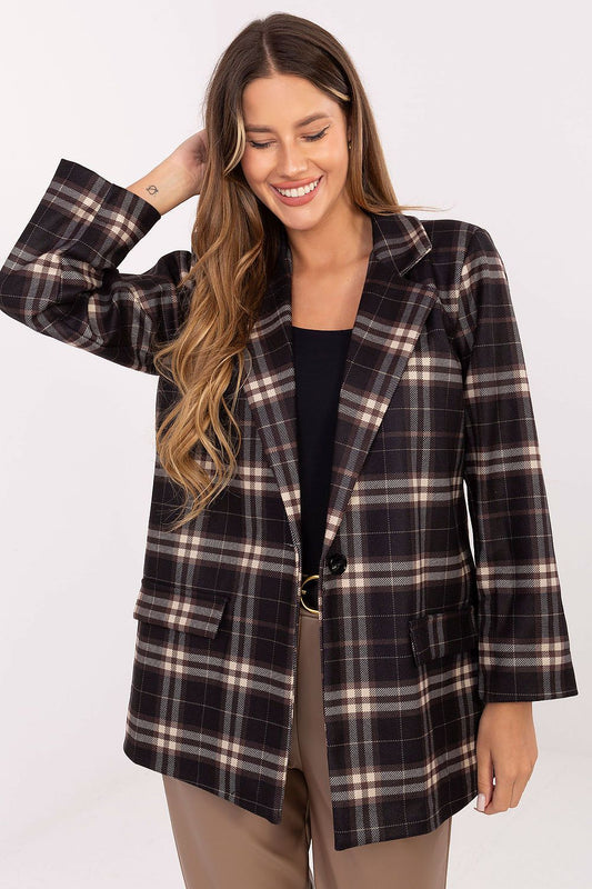 Italy Moda Women's Checkered Blazer in EU Size 0 featuring elegant shoulder pads, crafted from a luxurious blend of viscose and polyester for ultimate comfort and style, perfect for enhancing your casual yet sophisticated wardrobe.
