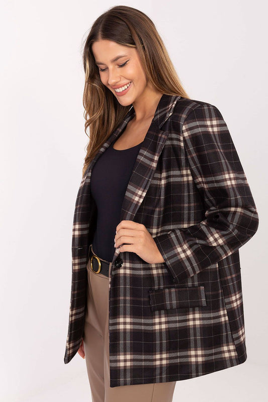 Italy Moda Women's Checkered Blazer in EU Size 0, showcasing stylish casual elegance with shoulder pads, perfect for work and everyday outings.