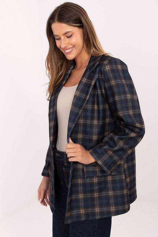 Stylish Italy Moda blazer in a classic checkered pattern, crafted from high-quality viscose and polyester for a luxurious look and feel.