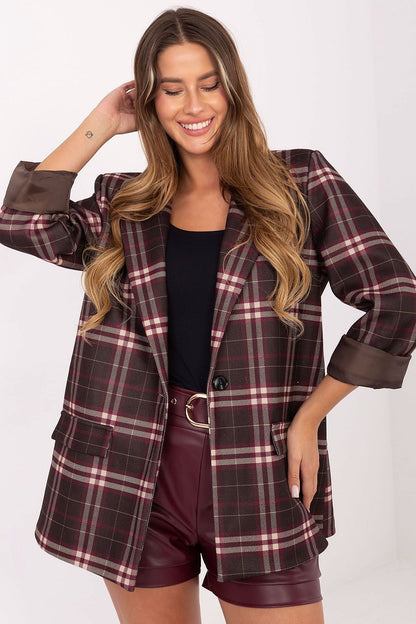Elegant women's checked blazer by Italy Moda, showcasing a modern design and classic pattern, perfect for casual and work settings.