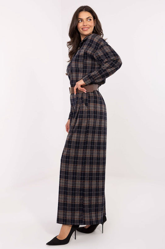Italy Moda Women's Flannel Palazzo Pants, showcasing a classic checkered design, high waist, and wide leg silhouette for sophisticated casual looks.