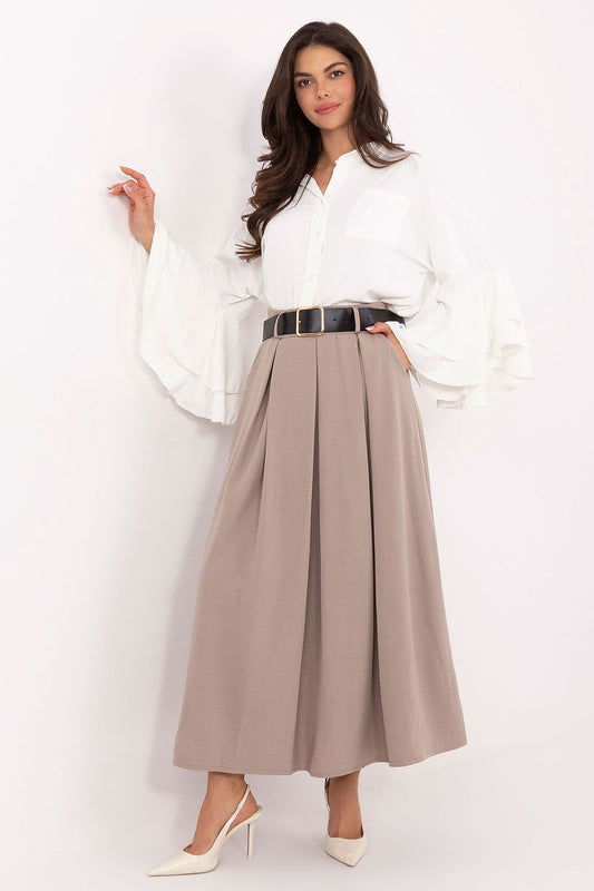 Elegant long flared maxi skirt with godets by Italy Moda, tailored in a luxurious viscose-polyester blend, ideal for both everyday and formal occasions.
