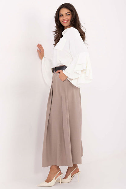 Elegant long flared maxi skirt with godets by Italy Moda, showcasing a lightweight and breathable viscose-polyester blend, ideal for both casual and formal occasions.