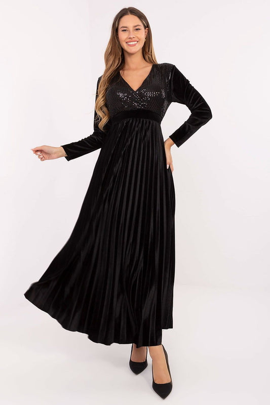 Elegant maxi dress by Italy Moda featuring a stunning wrap neckline and sequins, perfect for special occasions.