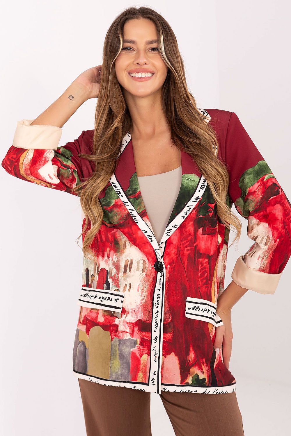 Women's Italy Moda casual blazer EU size 0, showcasing modern prints and a luxurious fit, perfect for stylish work or casual occasions.