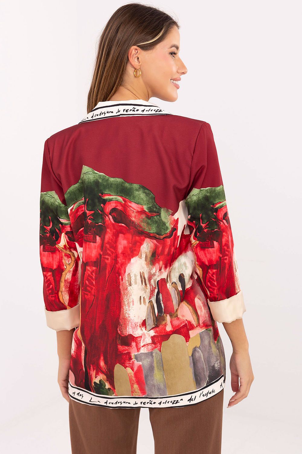 Stylish Women's Italy Moda Casual Blazer in EU Size 0 - Elegant modern design with prints, crafted from a luxurious blend of viscose and polyester for a comfortable fit.