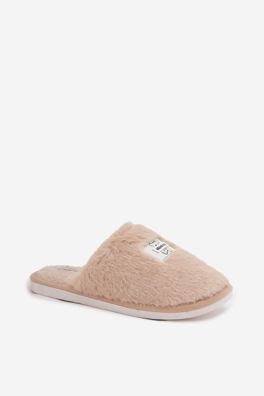 Elegant fur finish of women's slippers featuring a charming bear patch, designed by Step in style for superior comfort.