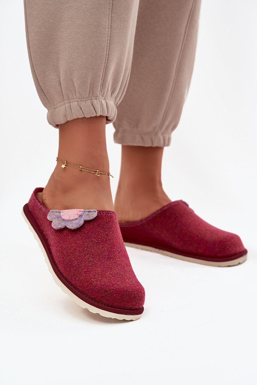 Elegant women's felt slippers with suede leather insole by Step in Style, showcasing a luxurious and comfortable design ideal for sophisticated home wear.