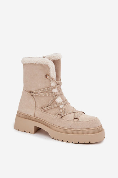 Luxurious women's snow boots from Step in Style, crafted with eco suede and featuring a stylish faux fur trim and convenient zipper closure, perfect for winter elegance.