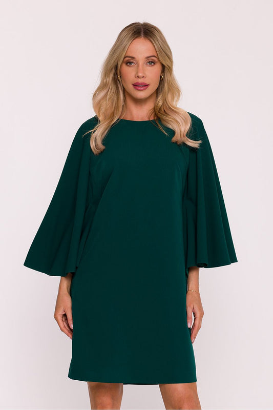 Elegant trapeze dress with 3/4 bat sleeves by Stylove, showcasing a stylish mini design ideal for elegant parties and casual meetings.