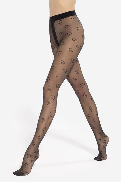 Luxurious Gatta heart pattern tights 20 DEN displayed on a leg, showcasing delicate design and high-waist fit for elegant comfort.