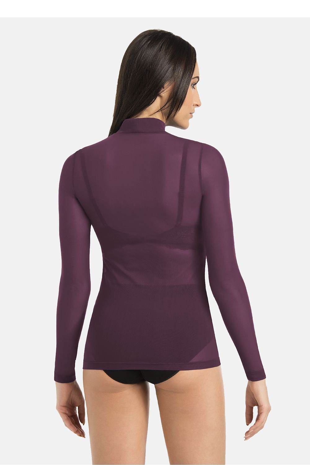 Teyli luxury women's purple turtleneck blouse with long sleeves, ideal for special events and highlighting the female silhouette.