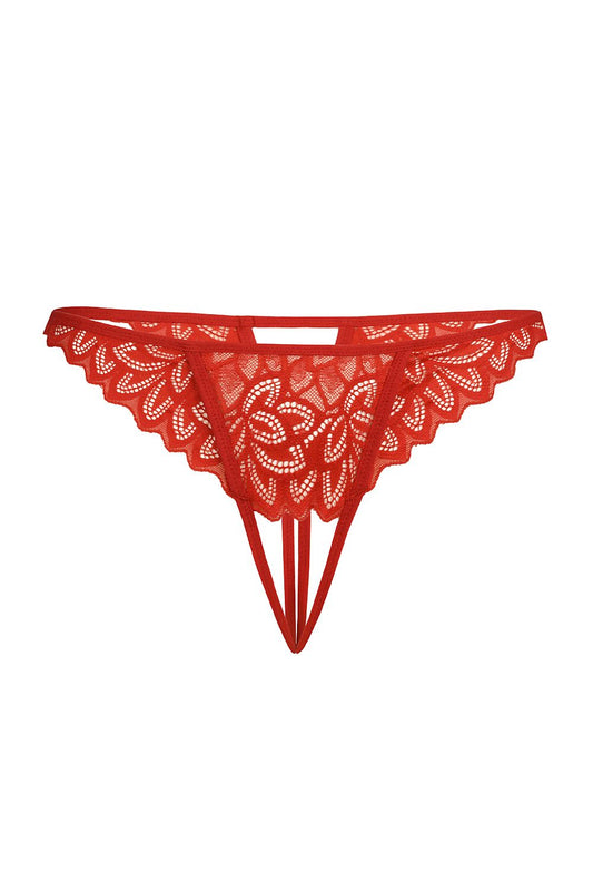 Elegant women's black and red lace thongs from Teyli, showcasing exquisite lace details, perfect for adding a sensual flair to your lingerie collection.