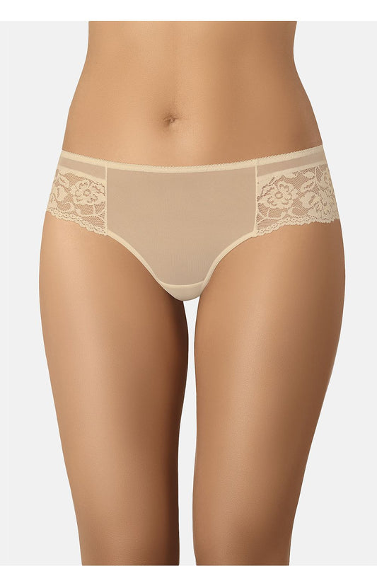 Luxury Lace Brazilian Panties by Teyli featuring elegant mesh and floral design in beige, showcasing the delicate lace craftsmanship and perfect fit.