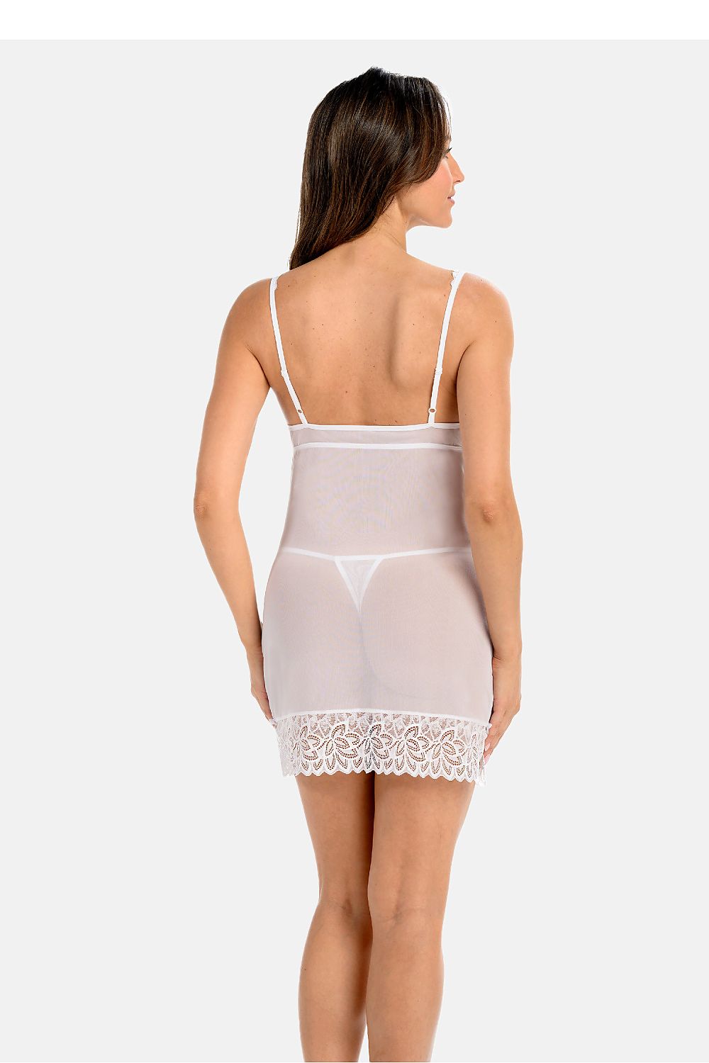 Teyli Women's Lace and Mesh Shirt in white, featuring soft profiled cups and elegant design, ideal for sensual wear and perfect for gifting