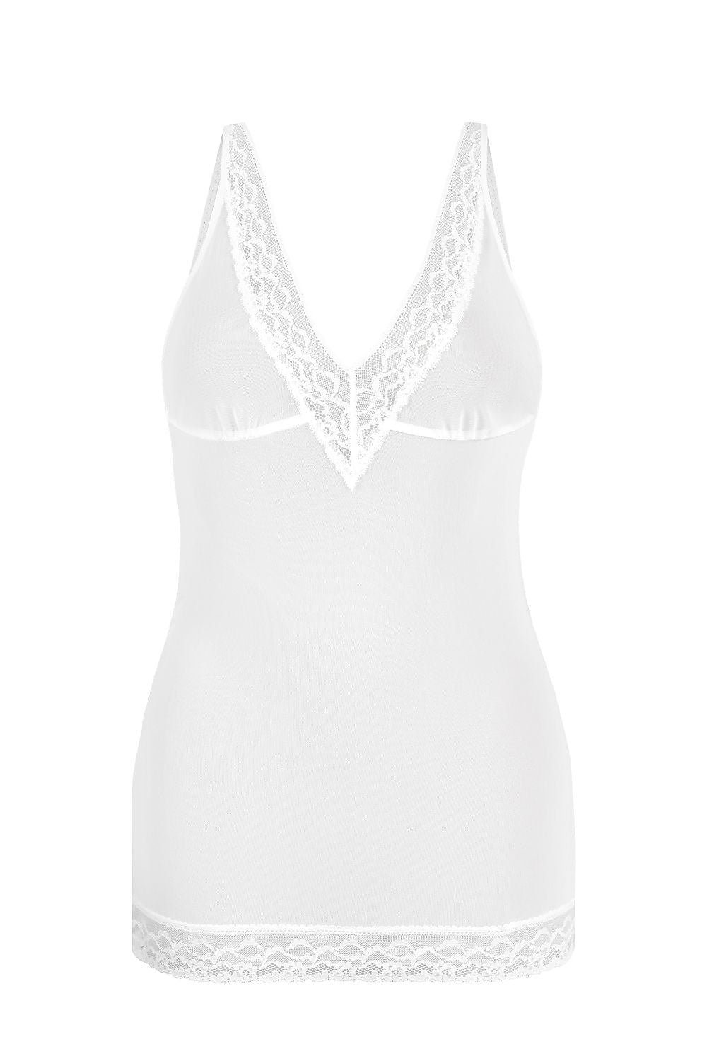 Elegant V-neck sheer mesh shirt from Teyli, designed to enhance femininity with delicate ruffles and a sexy back.