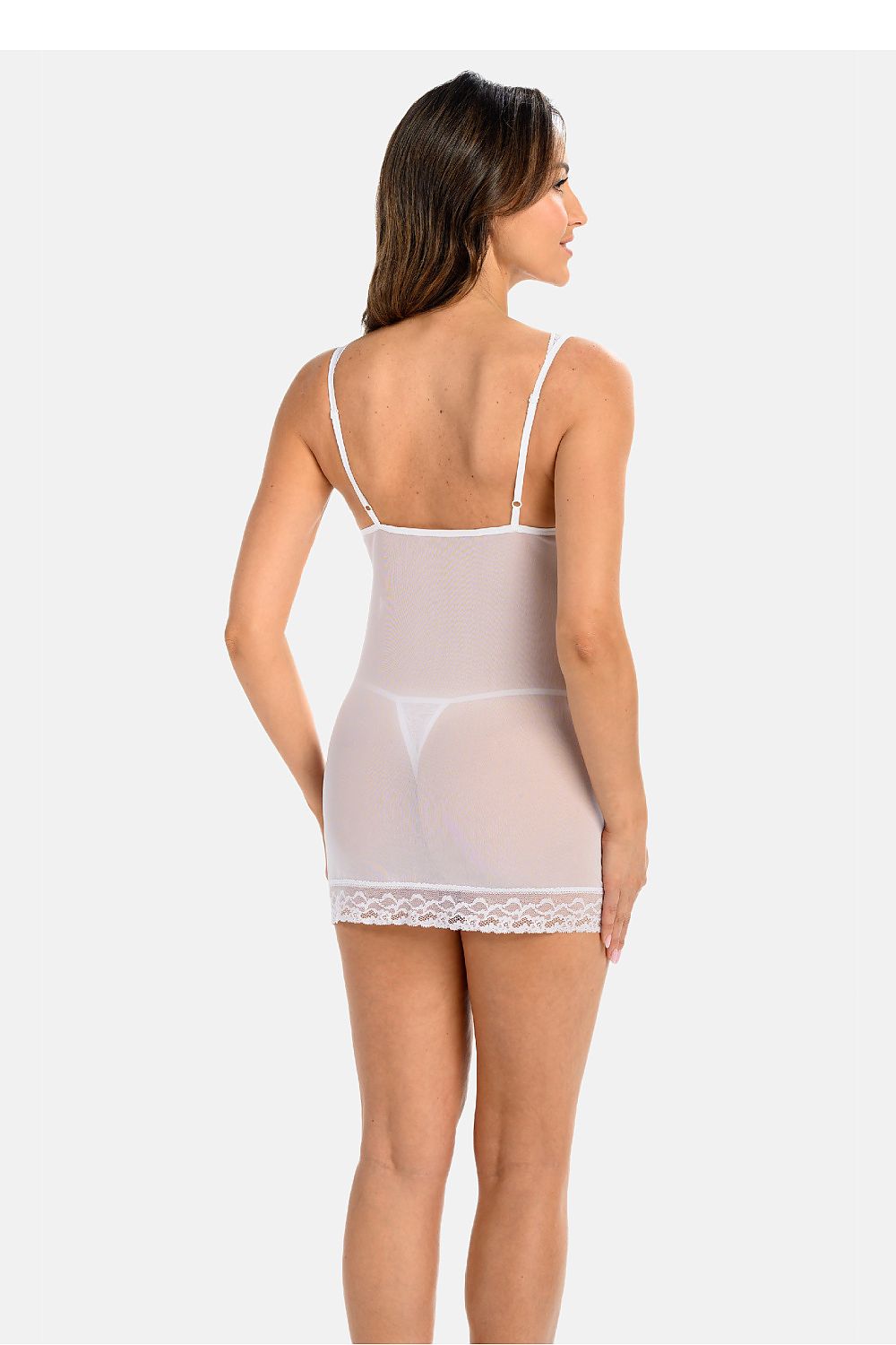 Sophisticated Teyli sheer mesh top featuring floral lace trim and adjustable straps, an ideal choice for Valentine's Day.