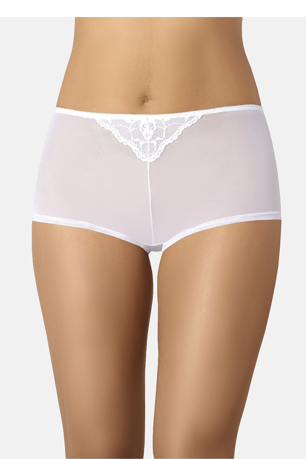 Luxury women's high waist transparent mesh shorts with lace insert by Teyli, elegantly designed to accentuate femininity and comfort.