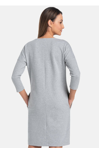 Close-up of Teyli Women's Fitted Daydress in Grey highlighting the breathable material and semi-circular neckline design.