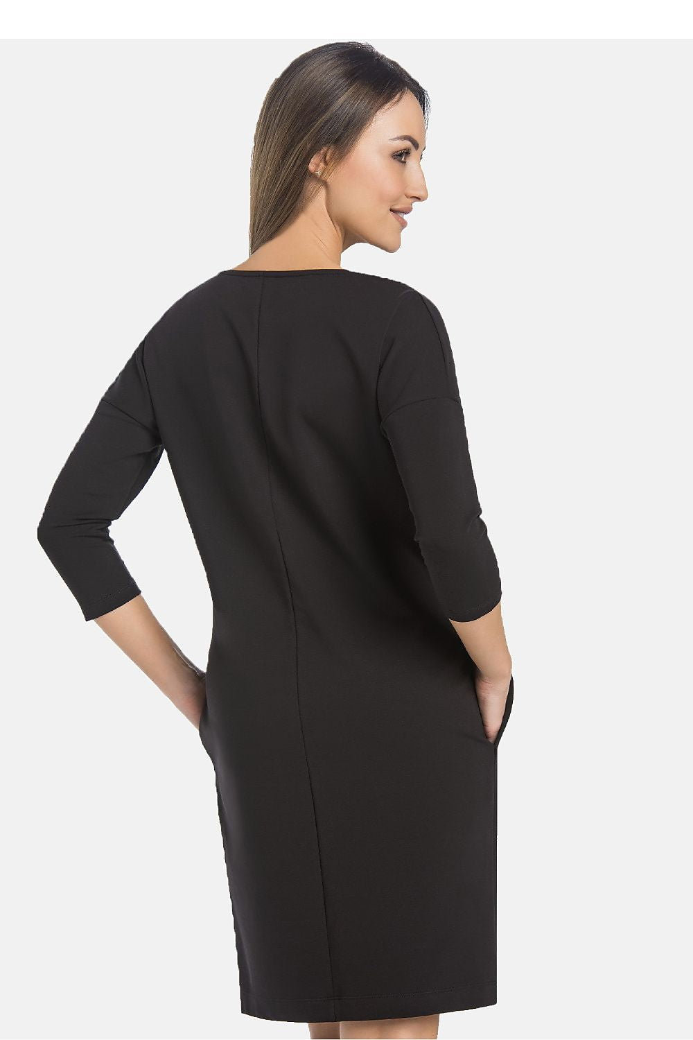 Teyli Women's Fitted Daydress in elegant grey, crafted from a luxurious cotton and Lycra blend, showcasing a sophisticated design with 3/4 sleeves and a semi-circular neckline, ideal for both casual and formal occasions.