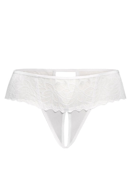 Stylish display of Teyli's luxurious black and white women's thong set, illustrating the premium mesh fabric and feminine design.