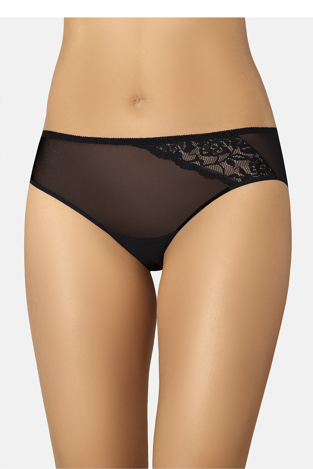 Luxury black lace mesh women's panties by Teyli, featuring elegant design and comfortable cotton lining.