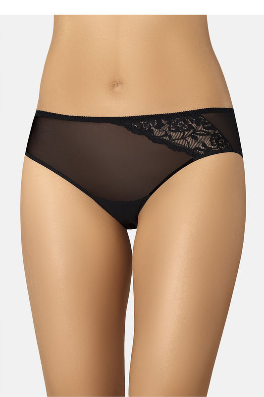 Luxury black lace mesh women's panties by Teyli, featuring elegant design and comfortable cotton lining.
