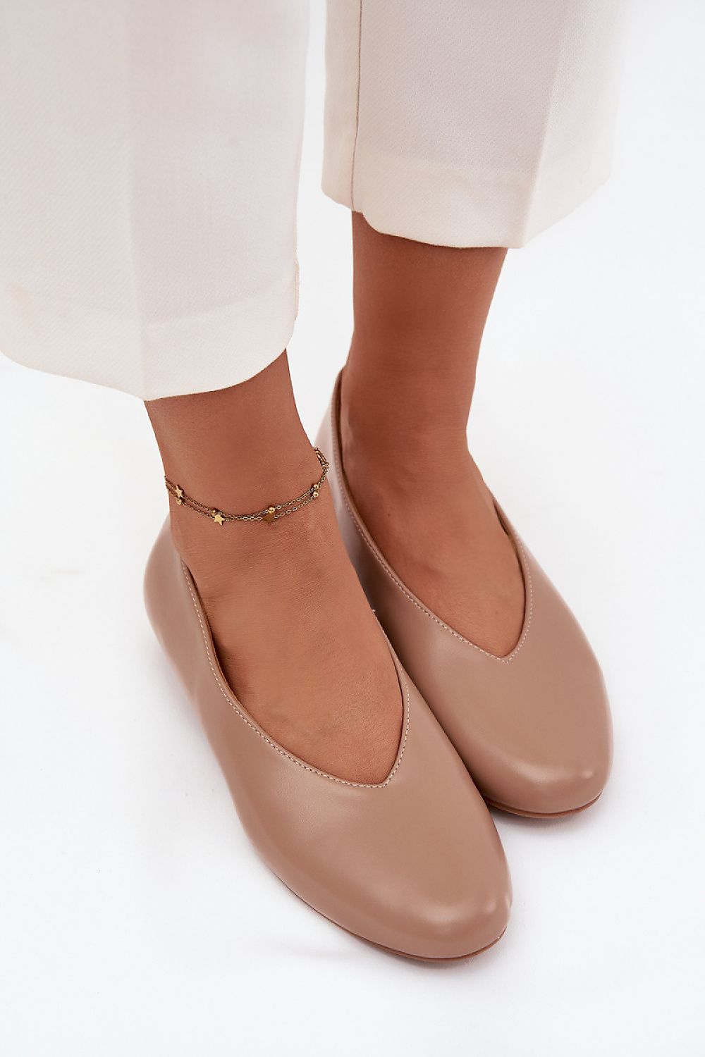 Close-up of the luxurious Eco Leather material used in Step in Style Women's Ballet Flats, emphasizing softness and durability for impeccable comfort.