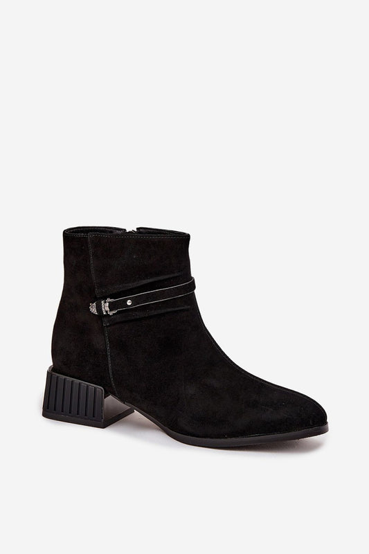 Luxurious block heel ankle boots for women, crafted from soft suede by Step in Style, showcasing a fashionable zipper design and feminine details.