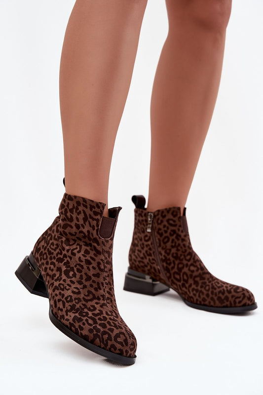 Luxury women's ankle boots by Step in Style, crafted from elegant suede featuring a stylish panther print and block heel design for comfort and sophistication.