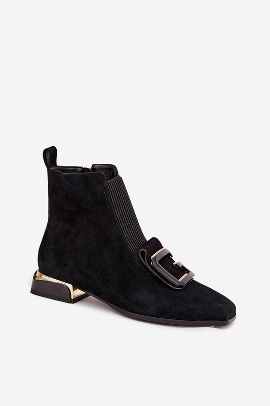 Stylish Step in Style women's suede ankle boots featuring a square toe design and exquisite front detailing, ideal for office and evening wear.