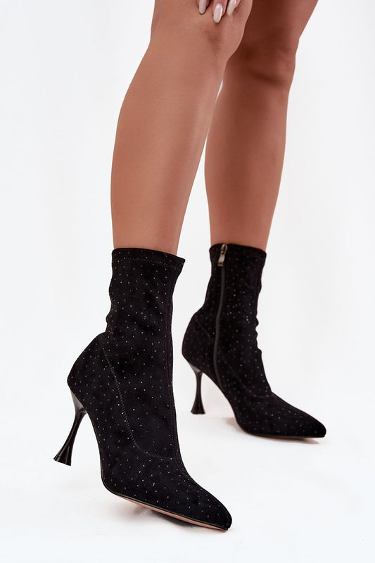 Elegant luxury women's ankle boots in eco suede with decorative stiletto heel by Step in Style, perfect for evening wear.
