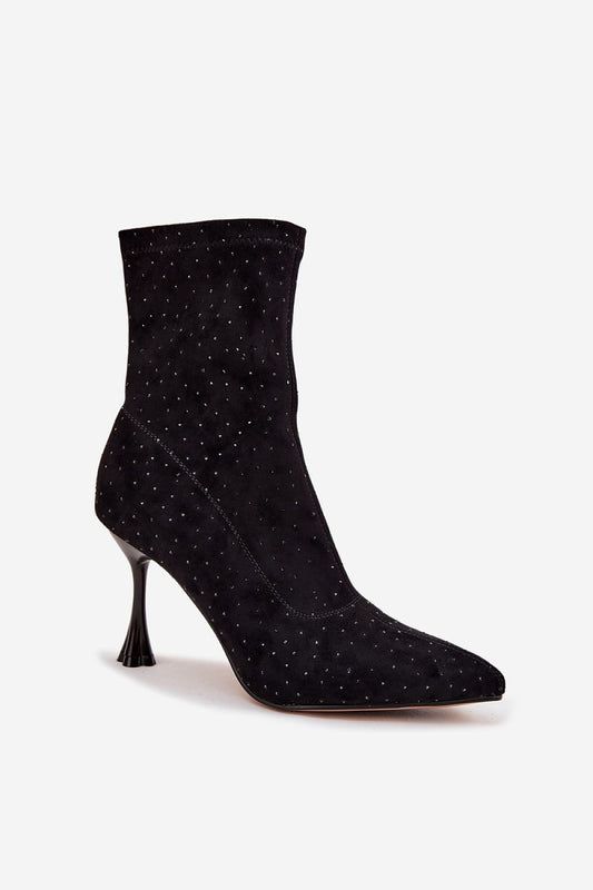 Stylish women's eco suede ankle boots featuring a side zipper and decorative stitching, designed by Step in Style for glamorous occasions.