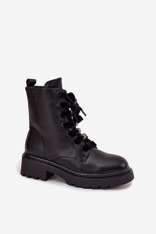 Luxurious eco leather ankle boots for women from Step in style, showcasing a unique lacing design and stylish studs, ideal for cold weather wear.