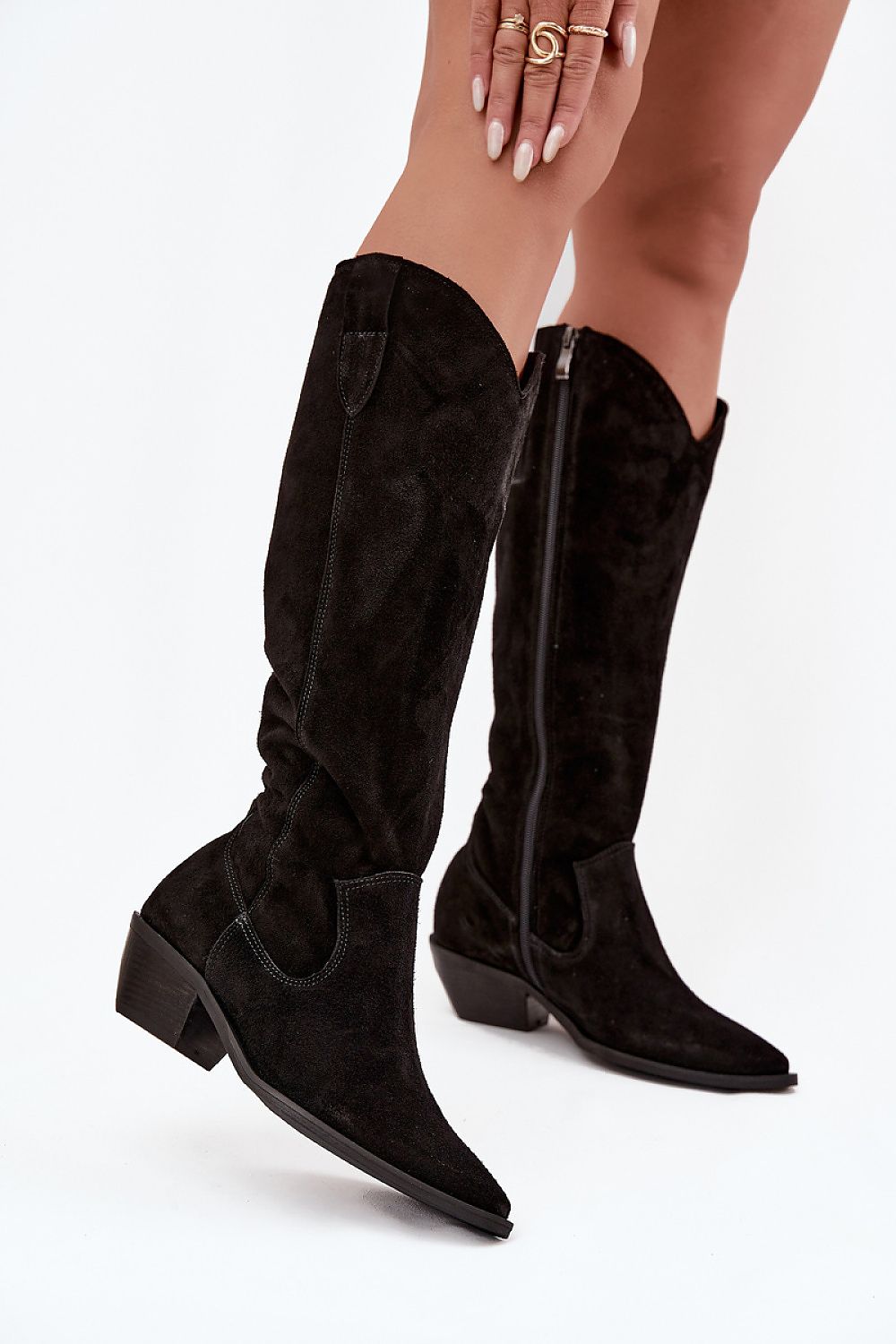 Luxury cowgirl heel boots in high-quality suede leather by Step in Style, featuring felt lining for comfort and warmth, perfect for stylish outfits.