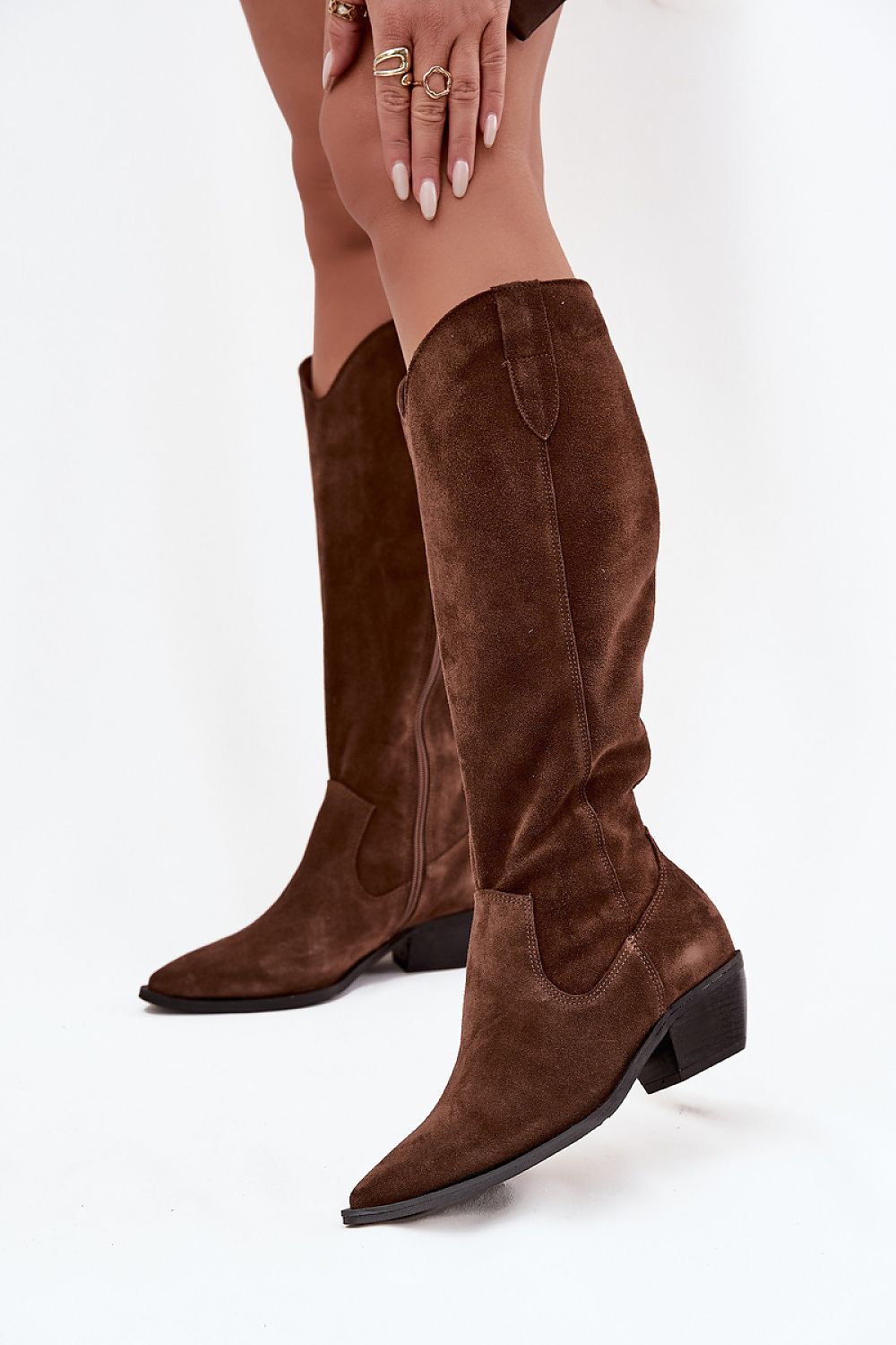 Luxurious women's high-quality suede cowboy boots by Step in Style, featuring pointed toes and 5 cm heels, ideal for boho fashion.